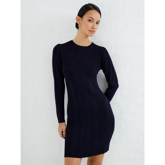 French Connection Joann Mari Mini Dress Women's XL Blue Black Plated Rib NWT - Picture 9 of 10